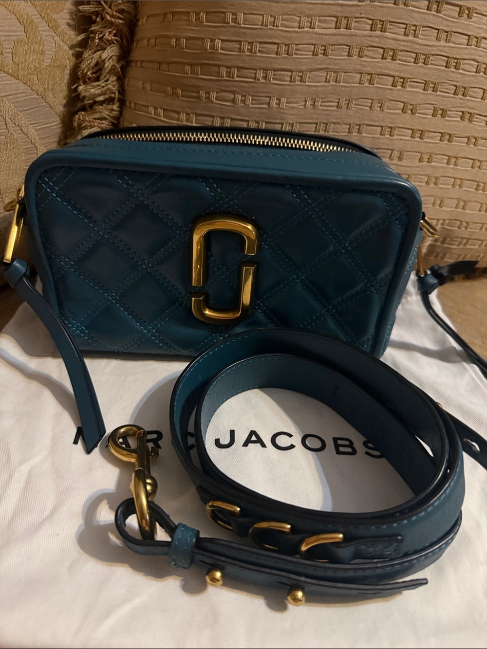 Marc Jacobs The Quilted Softshot 21 Crossbody Bag - Teal/Blue preloved